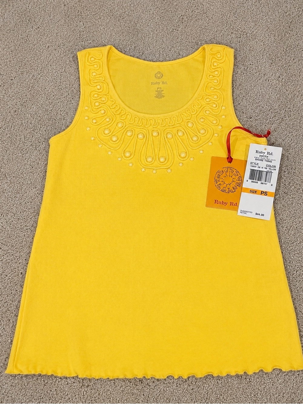Ruby Rd Petite Yellow Beaded Embroidered Tank Top NWT Size PS